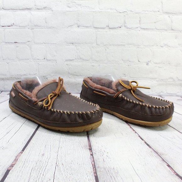 LL Bean Slippers Wicked Good Moosehide Slipper Moccasin Brown Leather Size 11 M - Picture 3 of 9